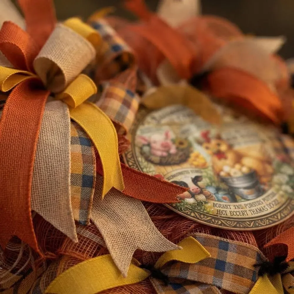 Farm Animal Autumn Wreath | Rustic Country Farmhouse Decor | Fall Harvest Door
